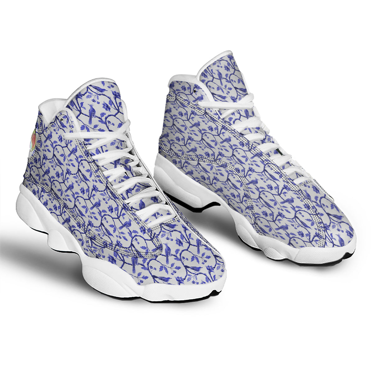 Bird Chinoiserie Print Pattern White Basketball Shoes-grizzshop