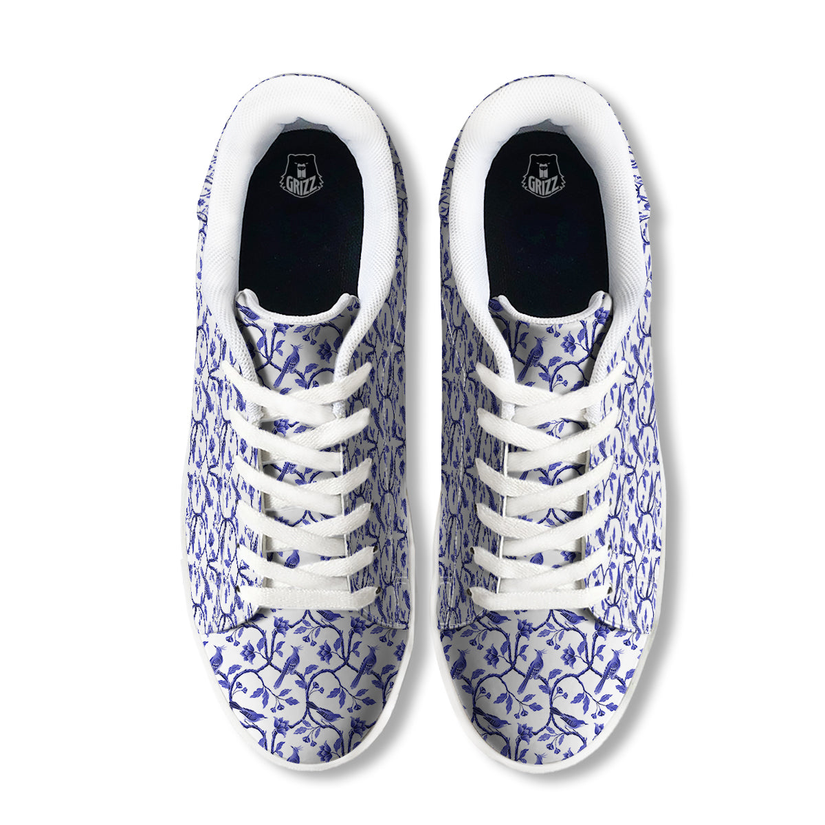 Bird Chinoiserie Print Pattern White Low Top Sneakers-grizzshop