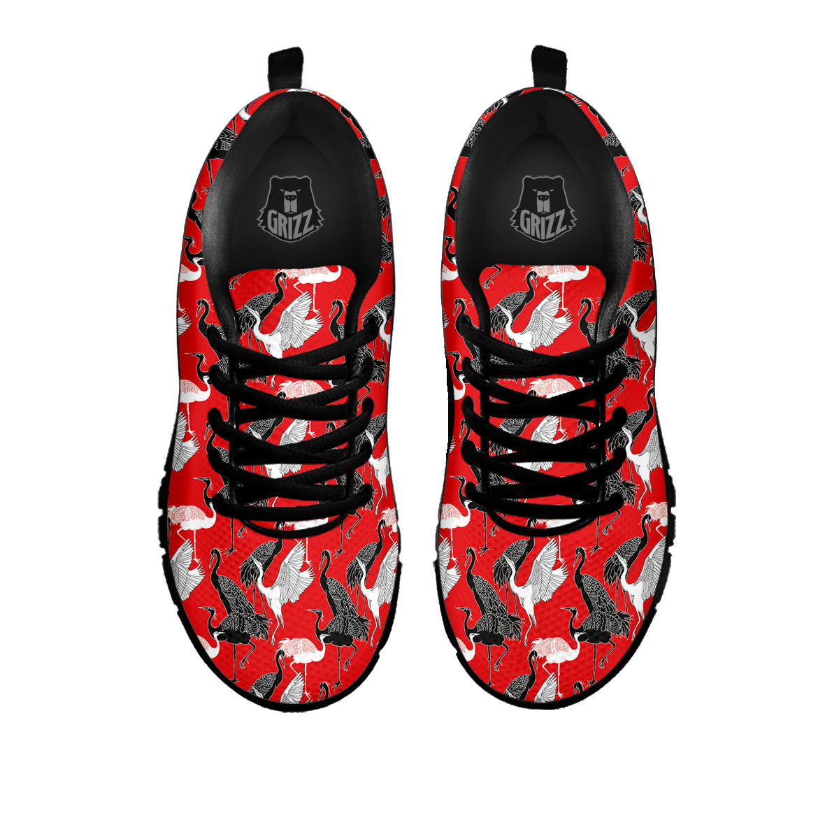 Bird Crane Print Pattern Black Sneaker-grizzshop
