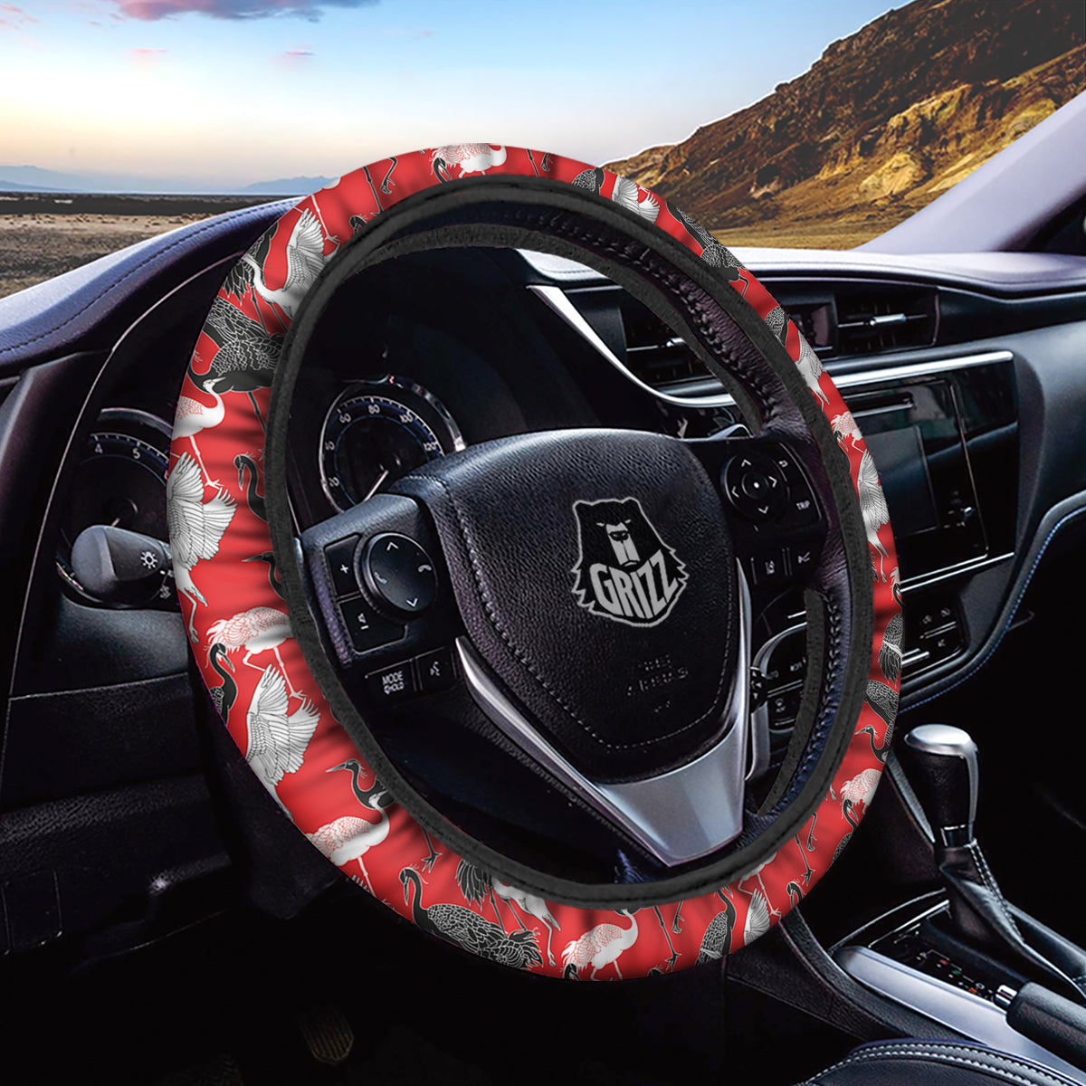 Bird Crane Print Pattern Car Steering Wheel Cover-grizzshop