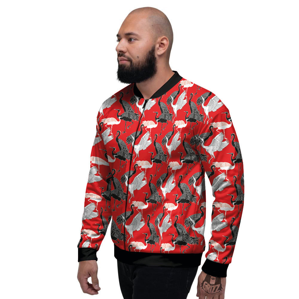 Bird Crane Print Pattern Men's Bomber Jacket-grizzshop