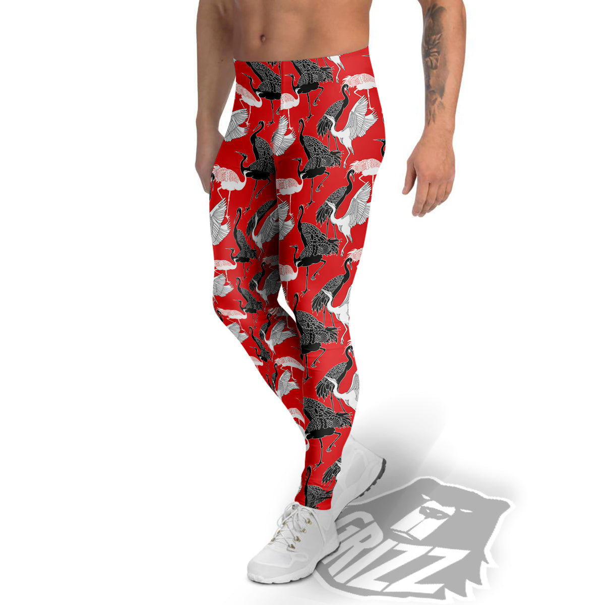 Bird Crane Print Pattern Men's Leggings-grizzshop