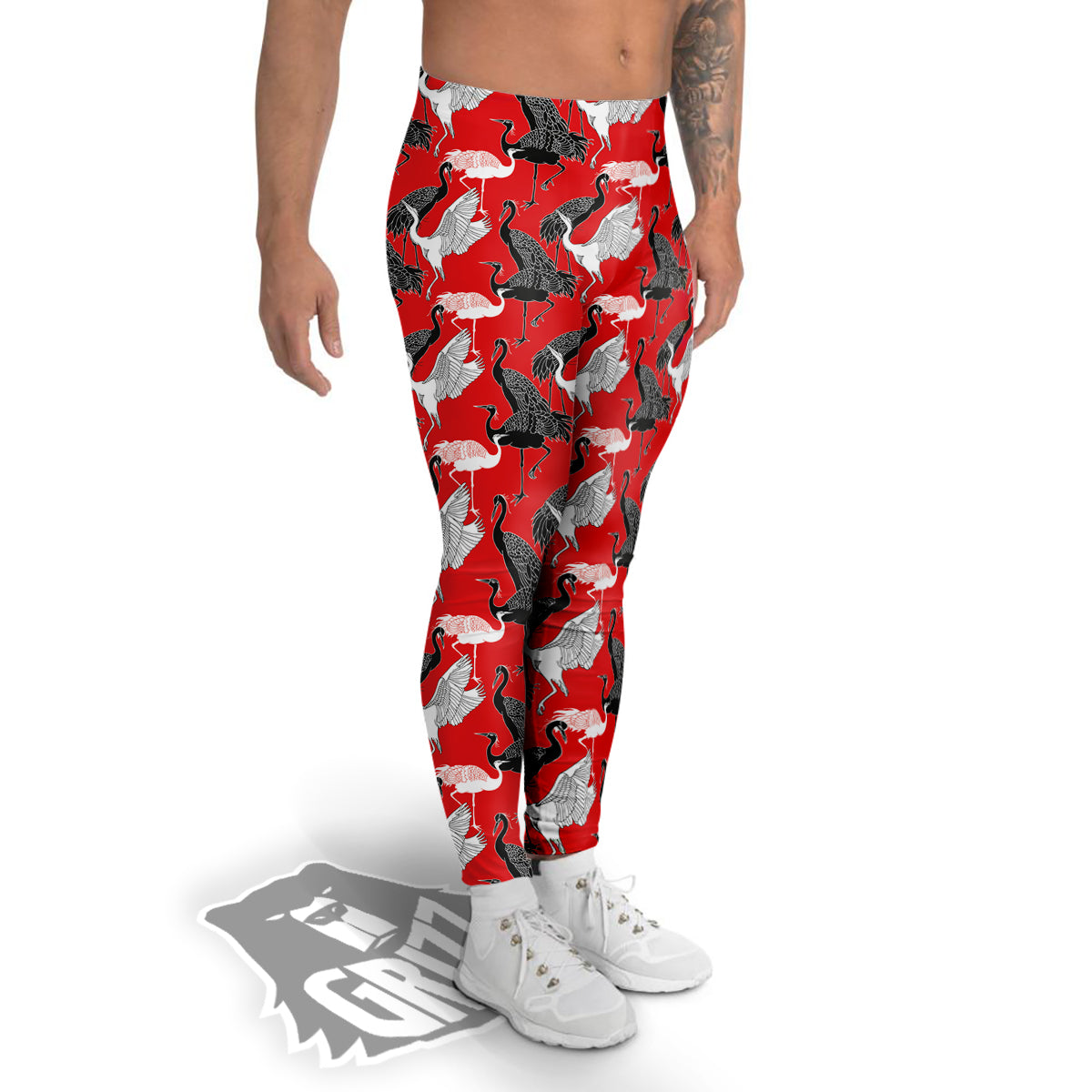 Bird Crane Print Pattern Men's Leggings-grizzshop