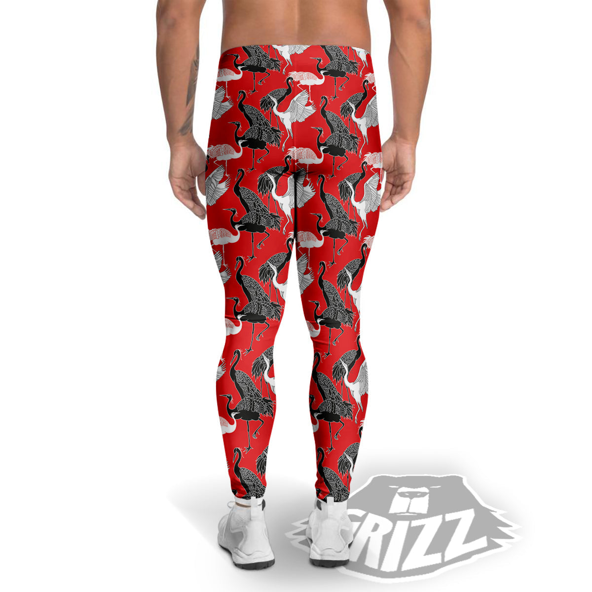 Bird Crane Print Pattern Men's Leggings-grizzshop