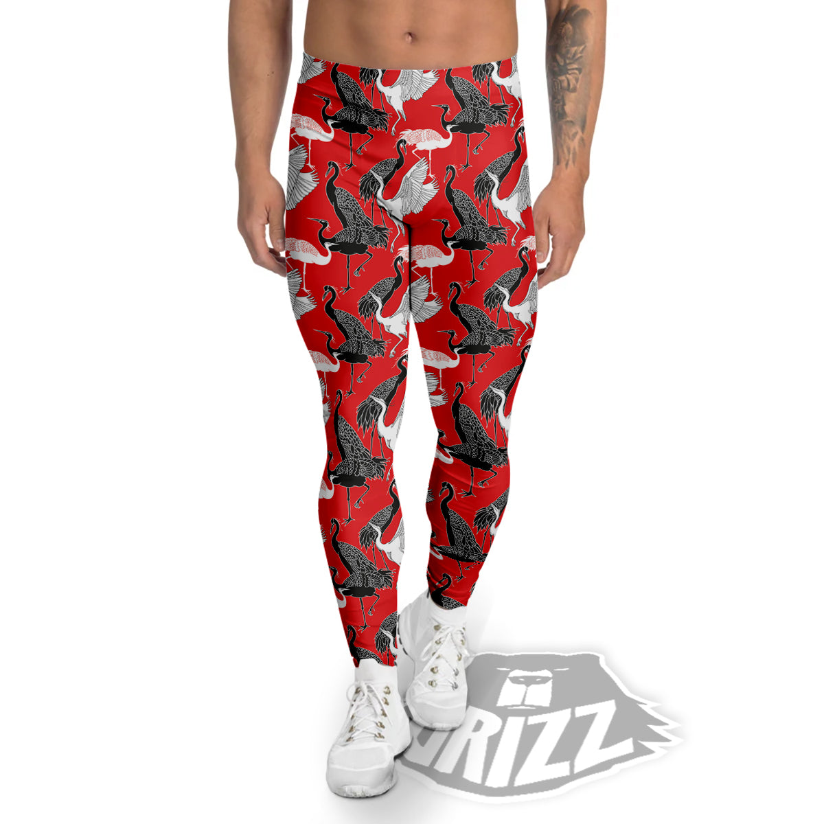 Bird Crane Print Pattern Men's Leggings-grizzshop