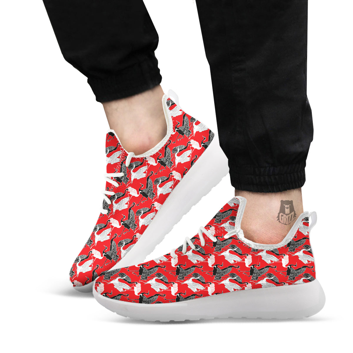 Bird Crane Print Pattern White Athletic Shoes-grizzshop