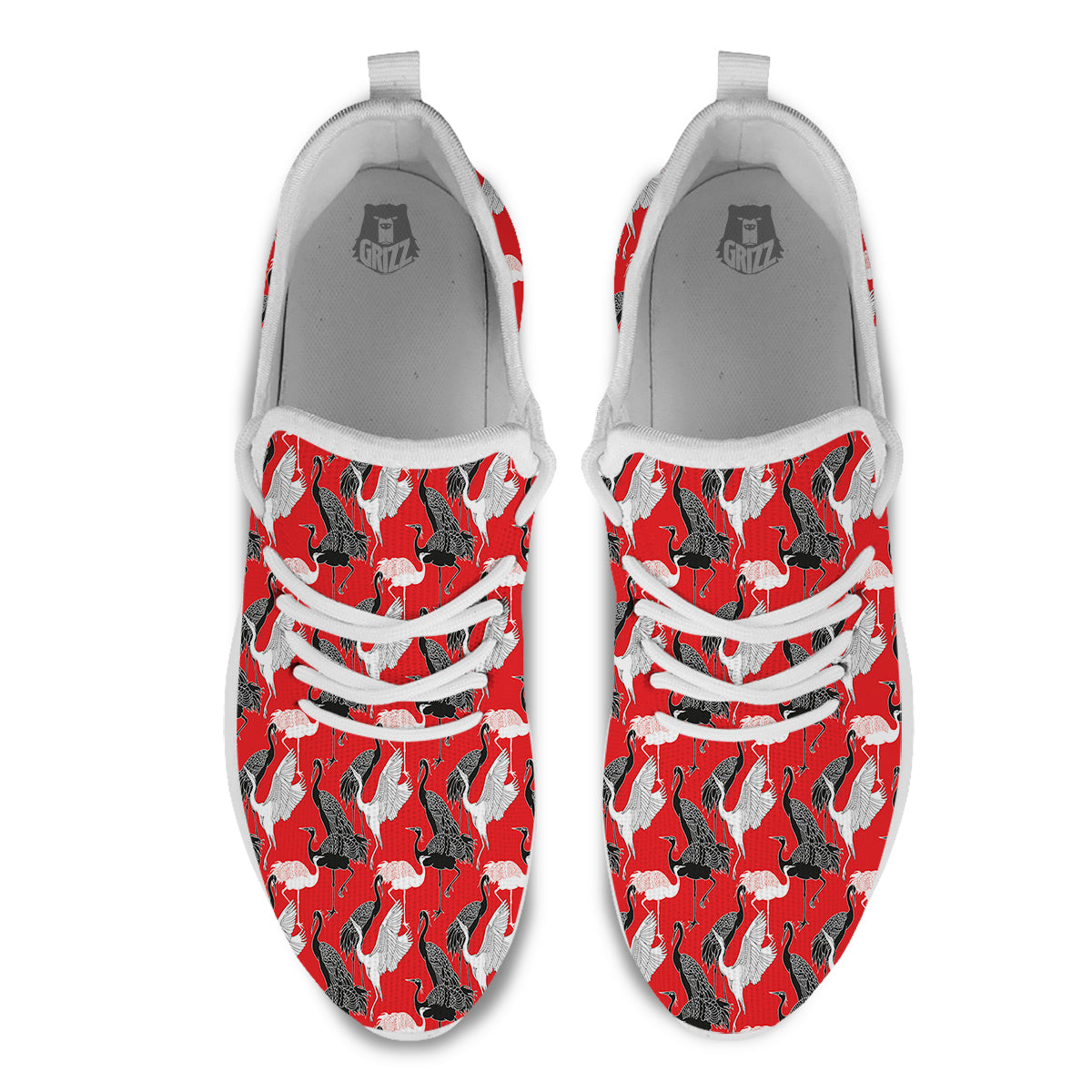 Bird Crane Print Pattern White Athletic Shoes-grizzshop