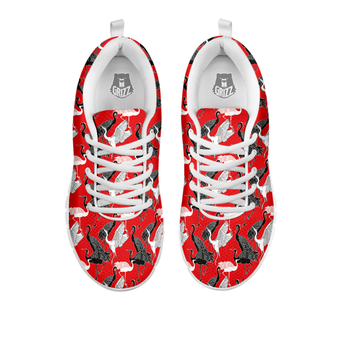 Bird Crane Print Pattern White Sneaker-grizzshop