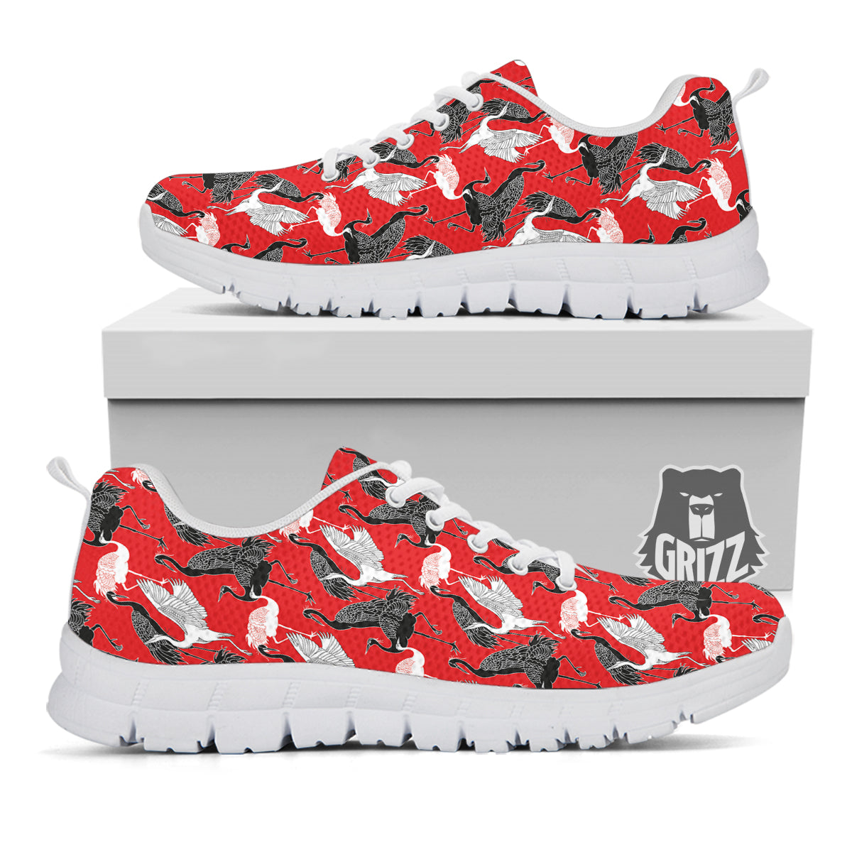 Bird Crane Print Pattern White Sneaker-grizzshop