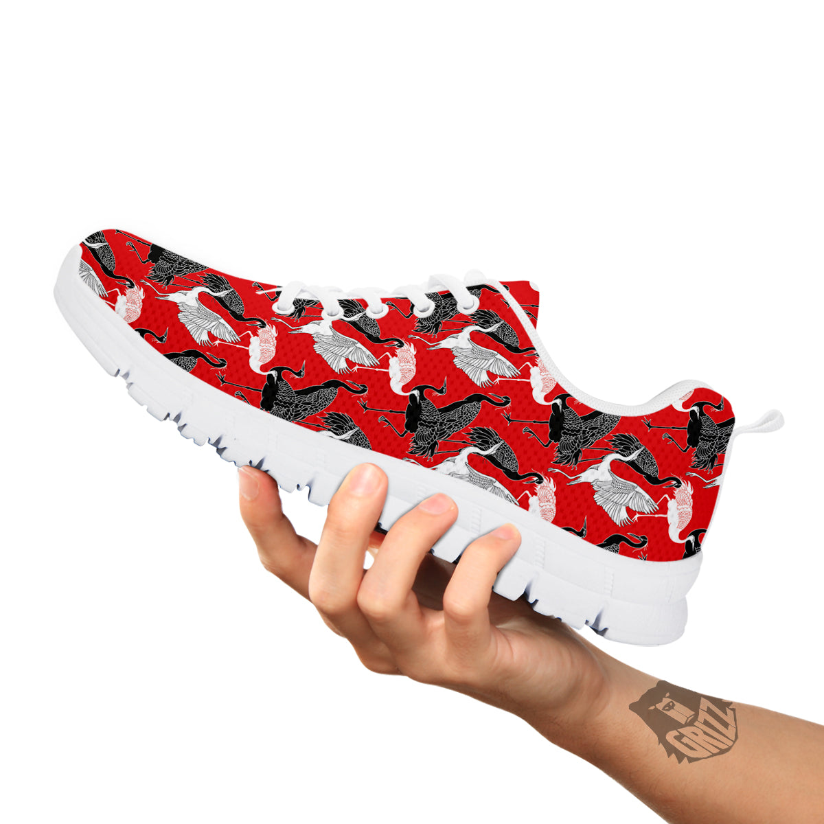 Bird Crane Print Pattern White Sneaker-grizzshop