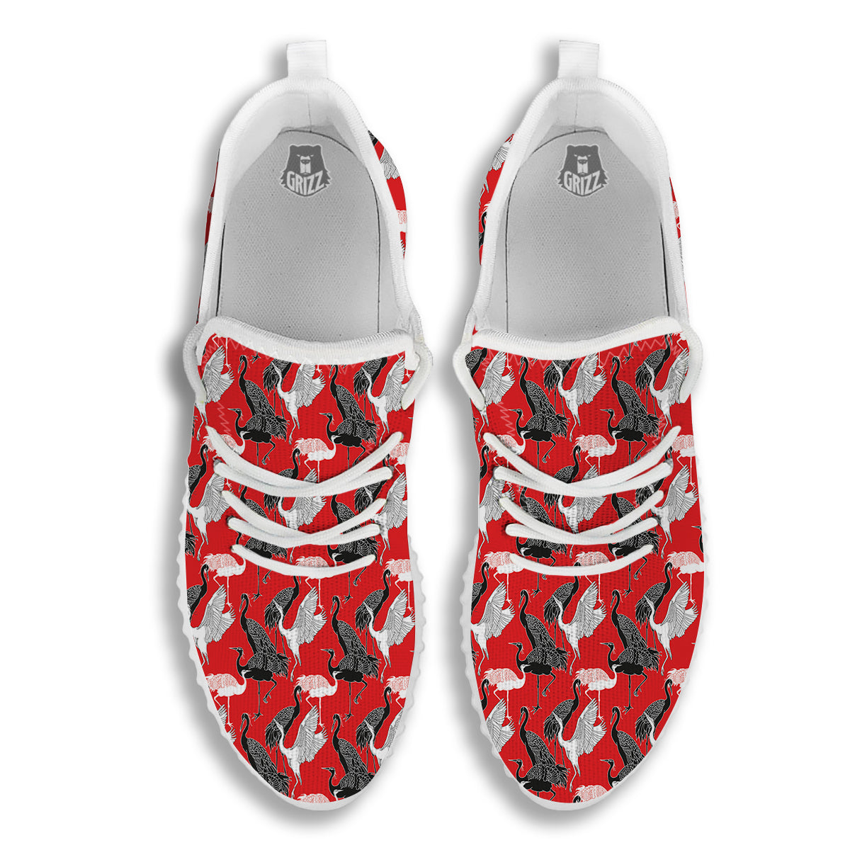 Bird Crane Print Pattern White Walking Shoes-grizzshop