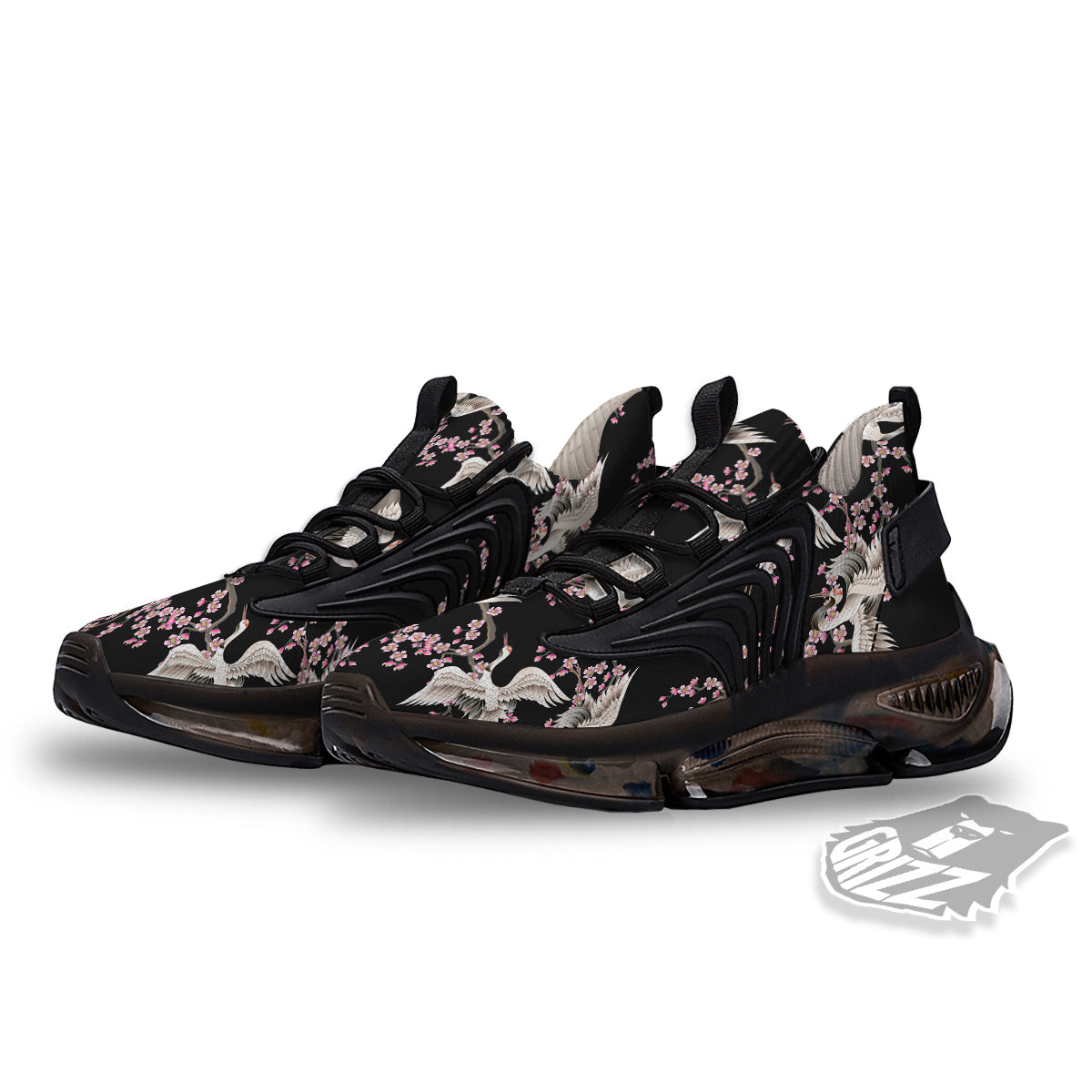 Bird Crane Watercolor Print Pattern Black Gym Shoes-grizzshop