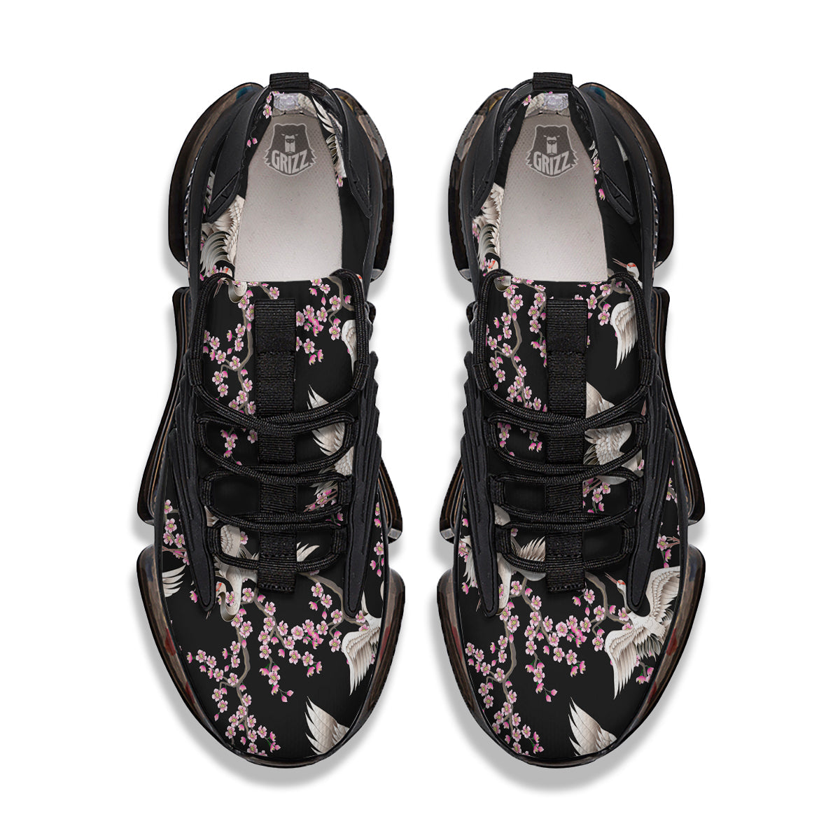 Bird Crane Watercolor Print Pattern Black Gym Shoes-grizzshop