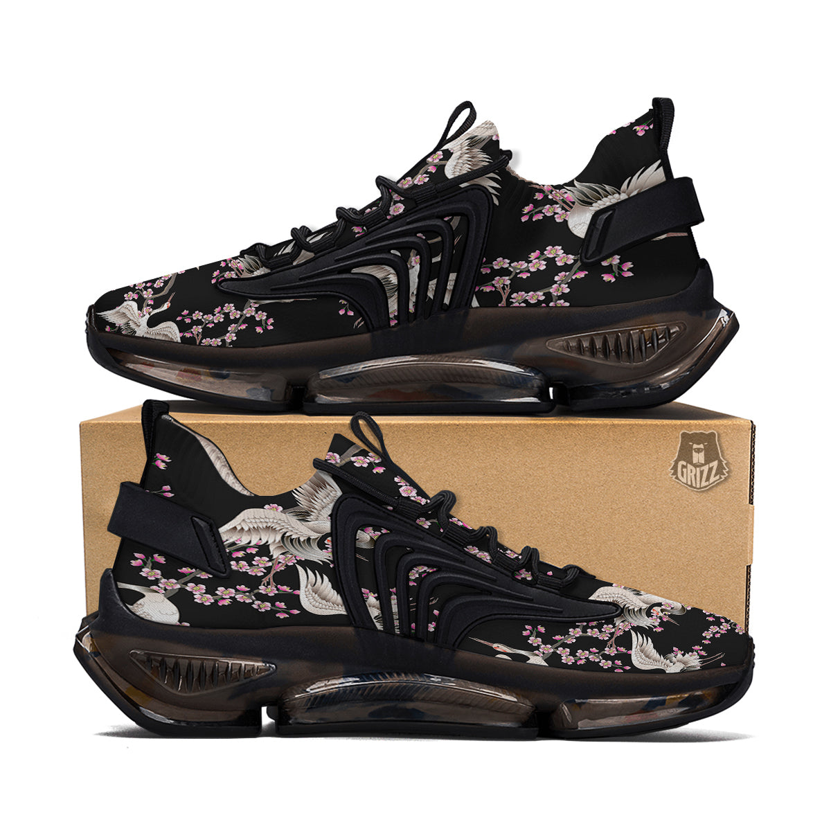 Bird Crane Watercolor Print Pattern Black Gym Shoes-grizzshop
