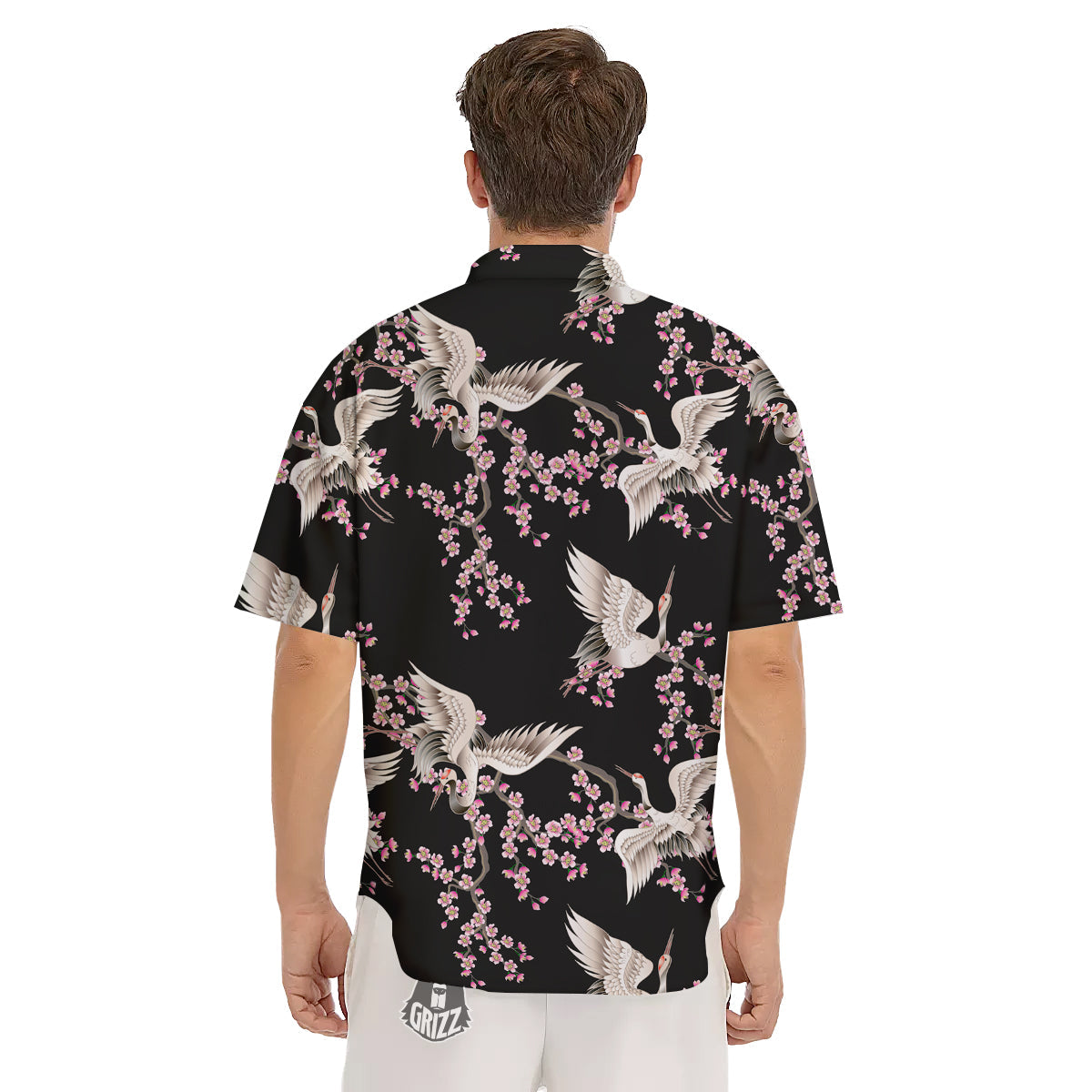 Bird Crane Watercolor Print Pattern Men's Short Sleeve Shirts-grizzshop