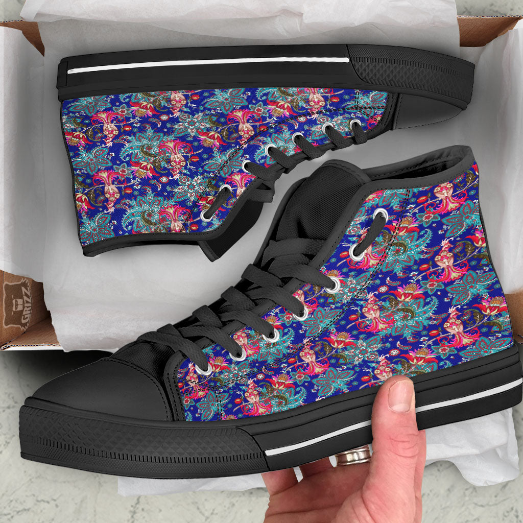 Bird Of Paradise Ethnic Print Pattern Black High Top Shoes-grizzshop
