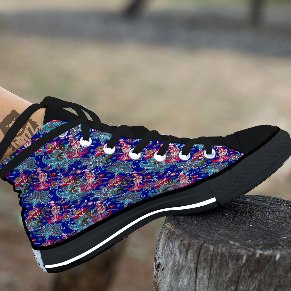Bird Of Paradise Ethnic Print Pattern Black High Top Shoes-grizzshop
