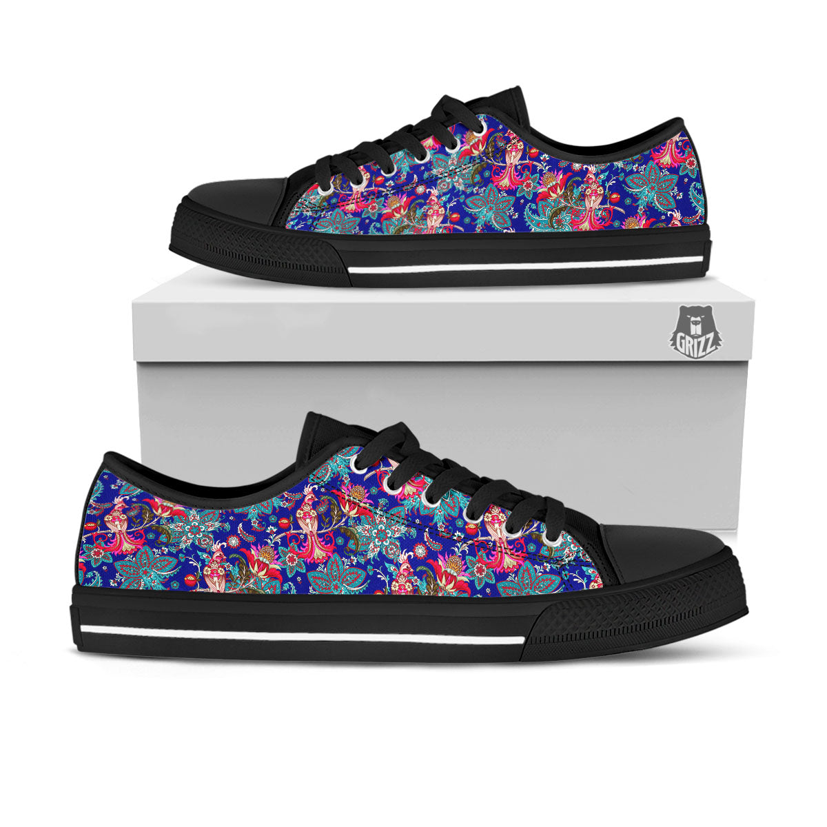 Bird Of Paradise Ethnic Print Pattern Black Low Top Shoes-grizzshop