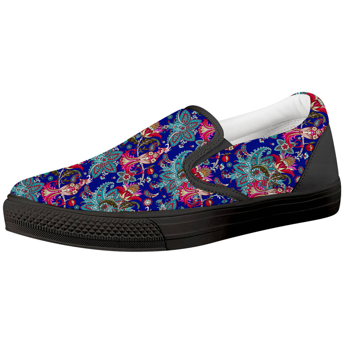 Bird Of Paradise Ethnic Print Pattern Black Slip On Shoes-grizzshop