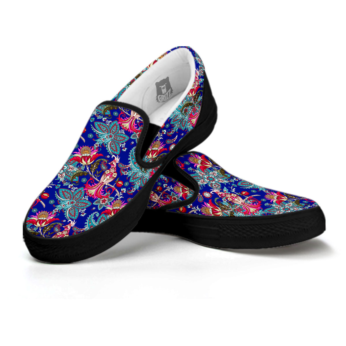 Bird Of Paradise Ethnic Print Pattern Black Slip On Shoes-grizzshop