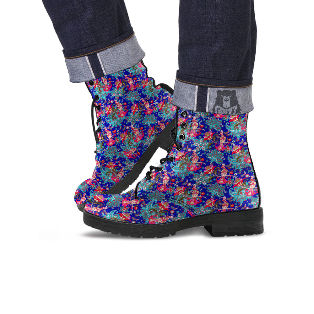 Bird Of Paradise Ethnic Print Pattern Leather Boots-grizzshop