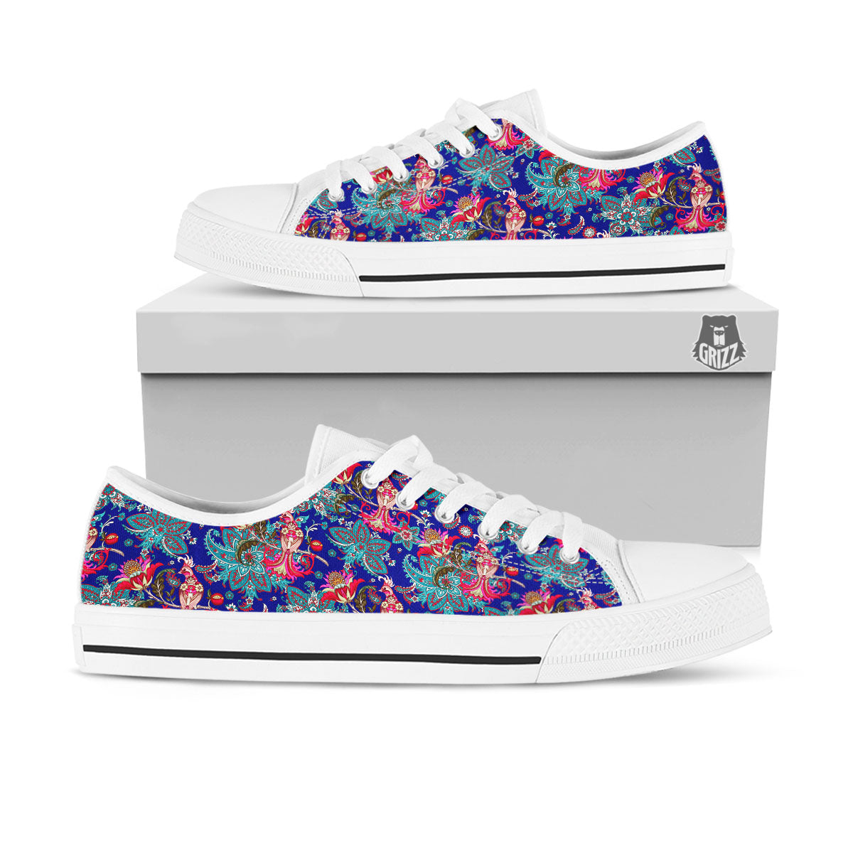 Bird Of Paradise Ethnic Print Pattern White Low Top Shoes-grizzshop