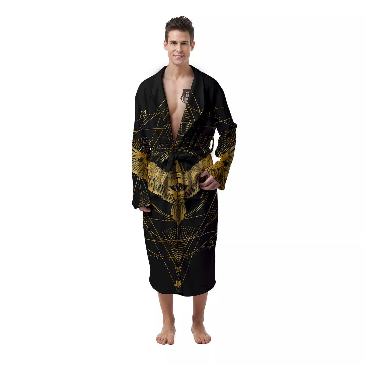 Bird Spiritual Golden Print Men's Robe-grizzshop