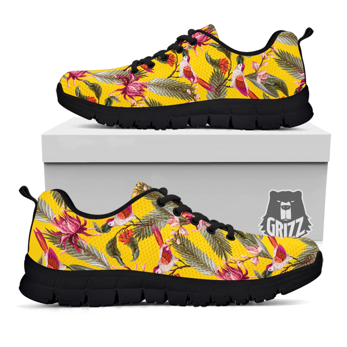 Bird Tropical Of Paradise Print Pattern Black Sneaker-grizzshop