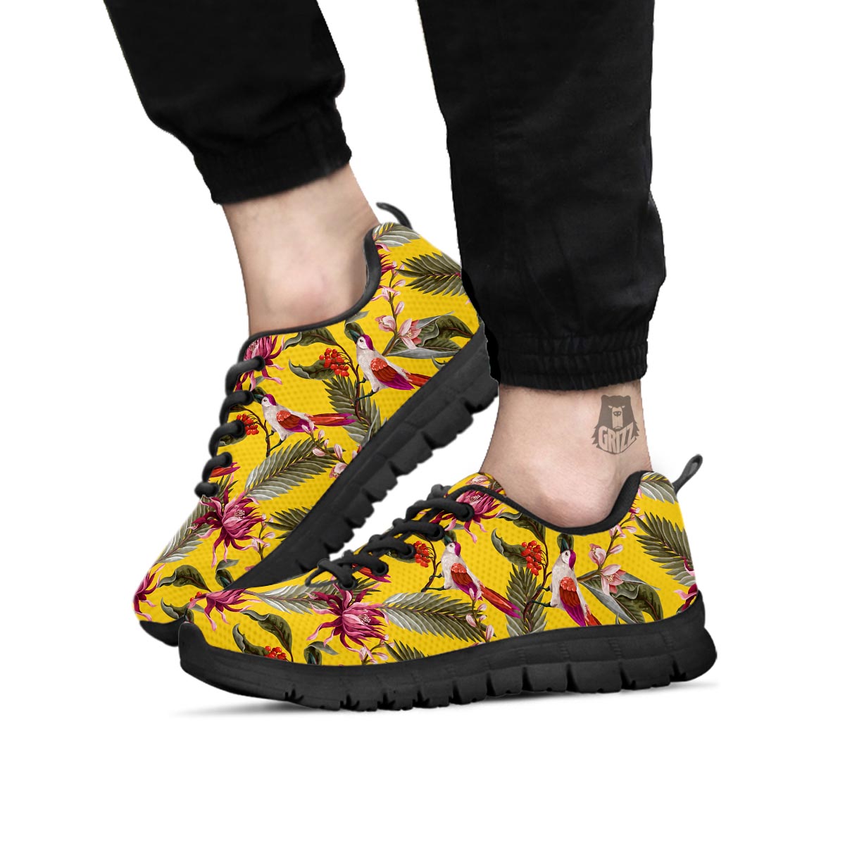 Bird Tropical Of Paradise Print Pattern Black Sneaker-grizzshop