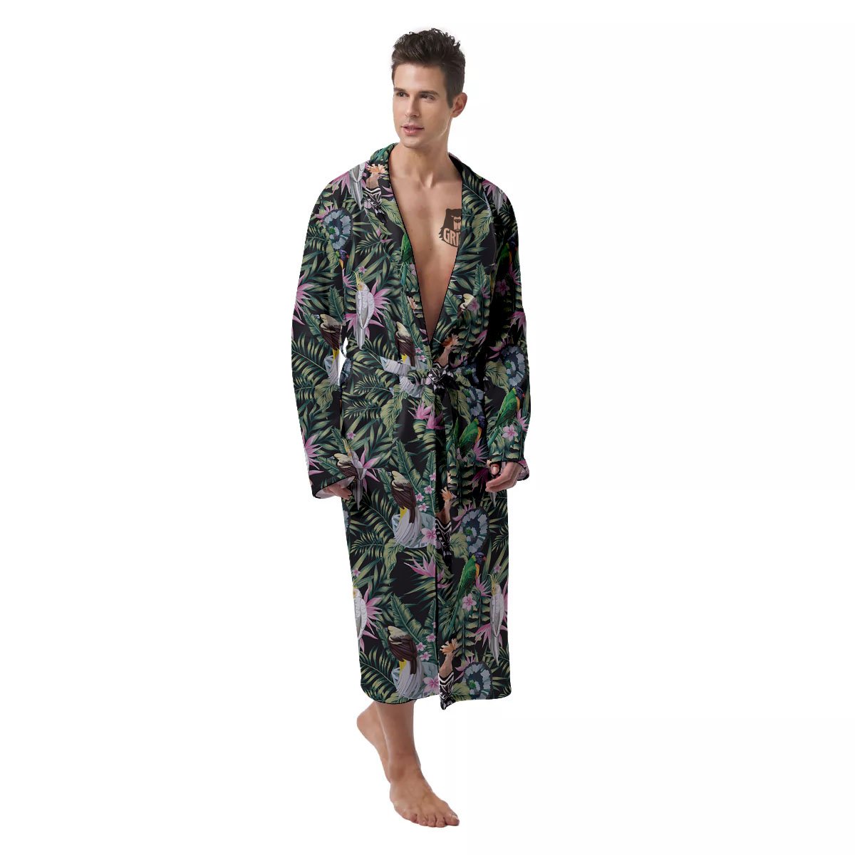 Birds Hawaiian Tropical Print Pattern Men's Robe-grizzshop