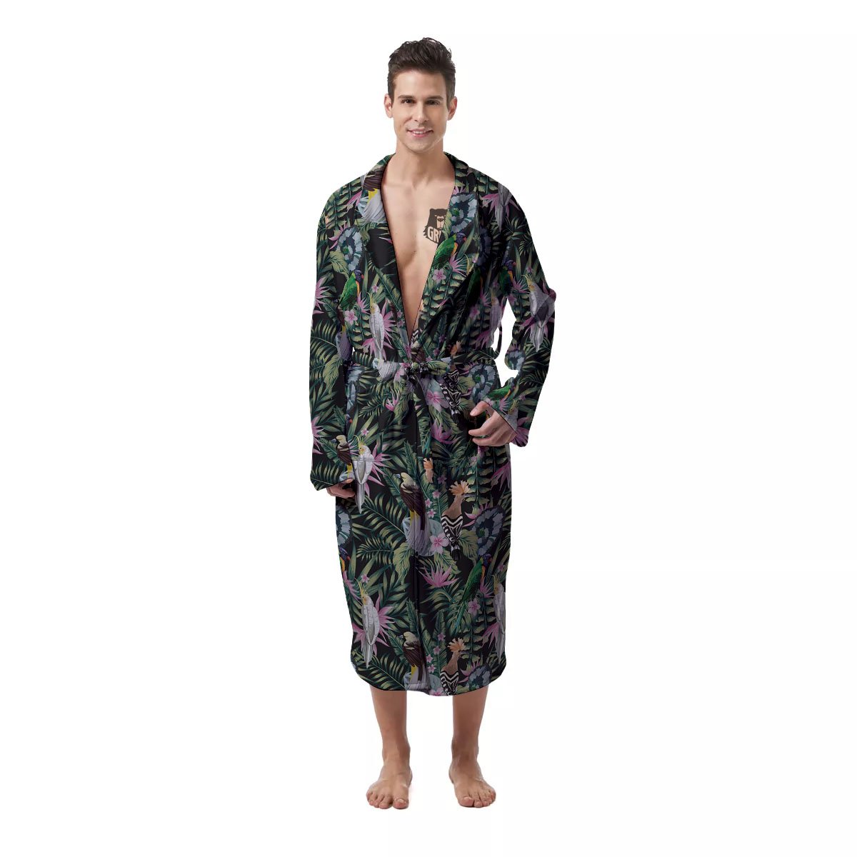 Birds Hawaiian Tropical Print Pattern Men's Robe-grizzshop
