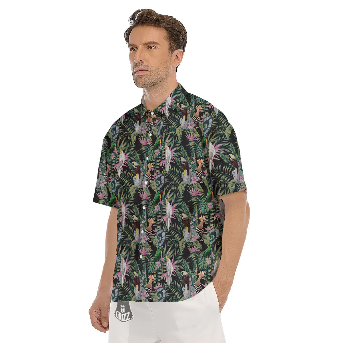 Birds Hawaiian Tropical Print Pattern Men's Short Sleeve Shirts-grizzshop