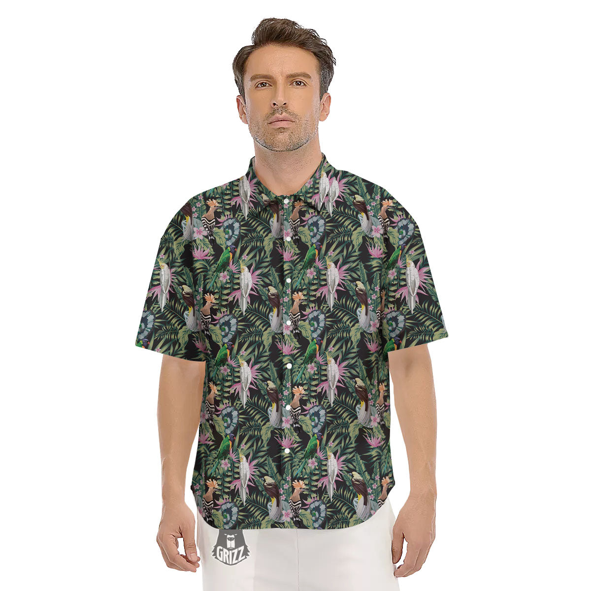 Birds Hawaiian Tropical Print Pattern Men's Short Sleeve Shirts-grizzshop