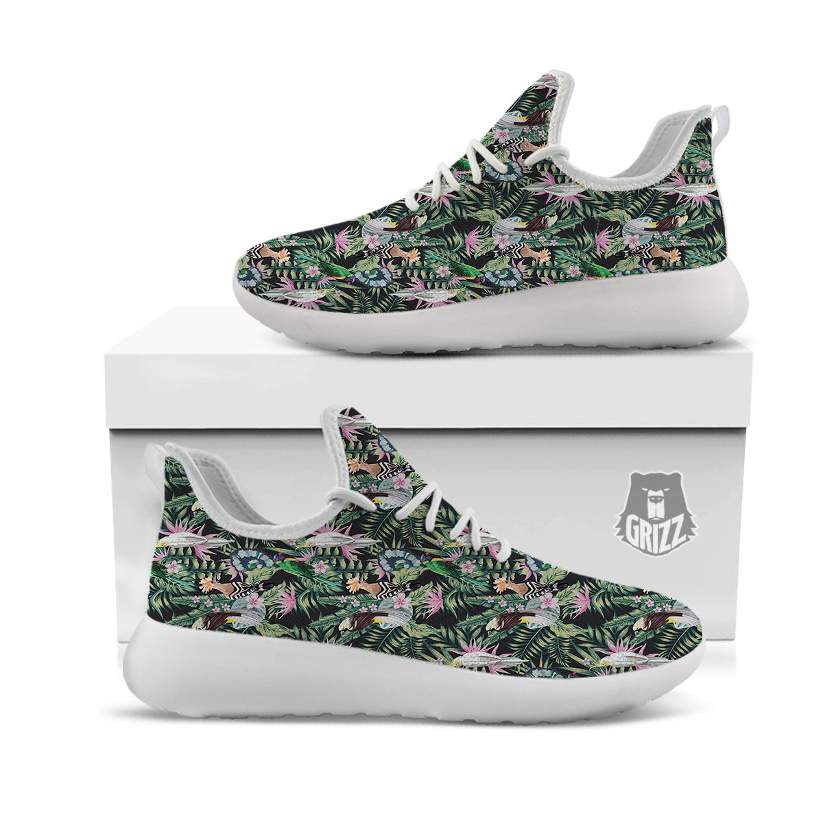 Birds Hawaiian Tropical Print Pattern White Athletic Shoes-grizzshop