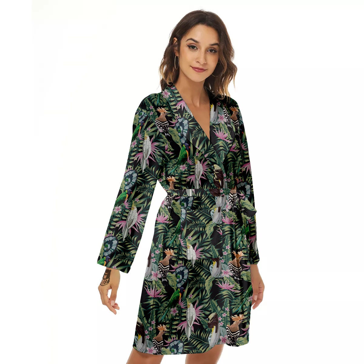 Birds Hawaiian Tropical Print Pattern Women's Robe-grizzshop