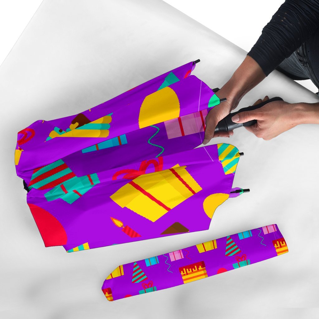 Birthday Pattern Print Automatic Foldable Umbrella-grizzshop