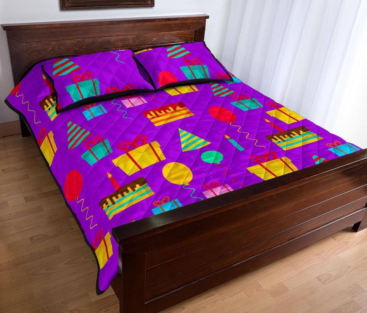 Birthday Pattern Print Bed Set Quilt-grizzshop