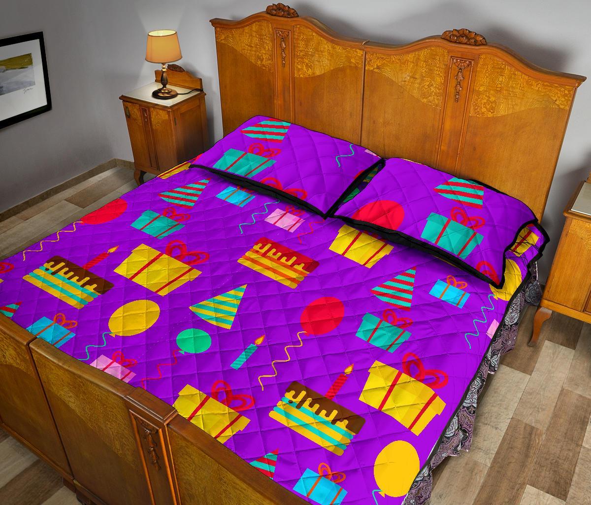 Birthday Pattern Print Bed Set Quilt-grizzshop