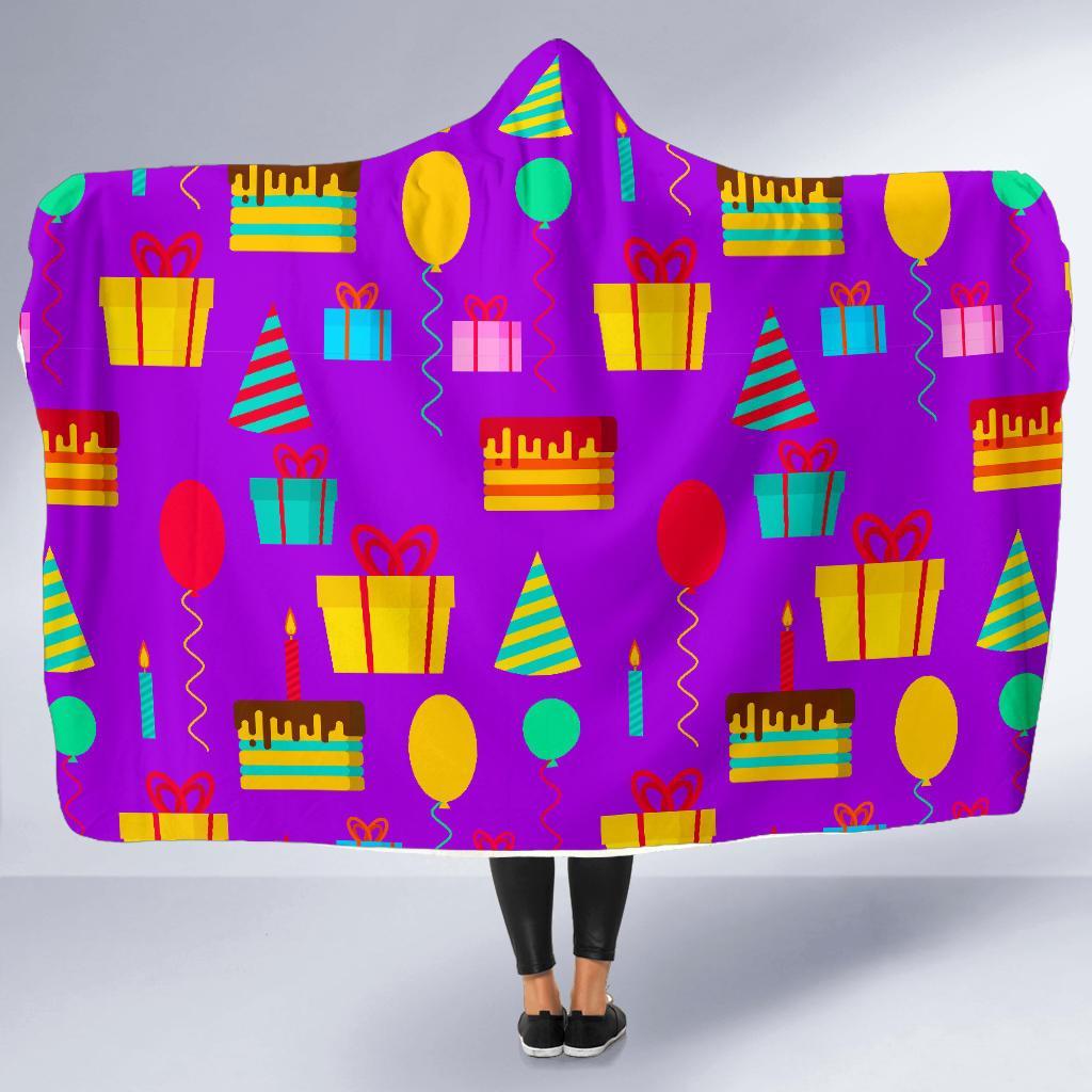 Birthday Pattern Print Hooded Blanket-grizzshop