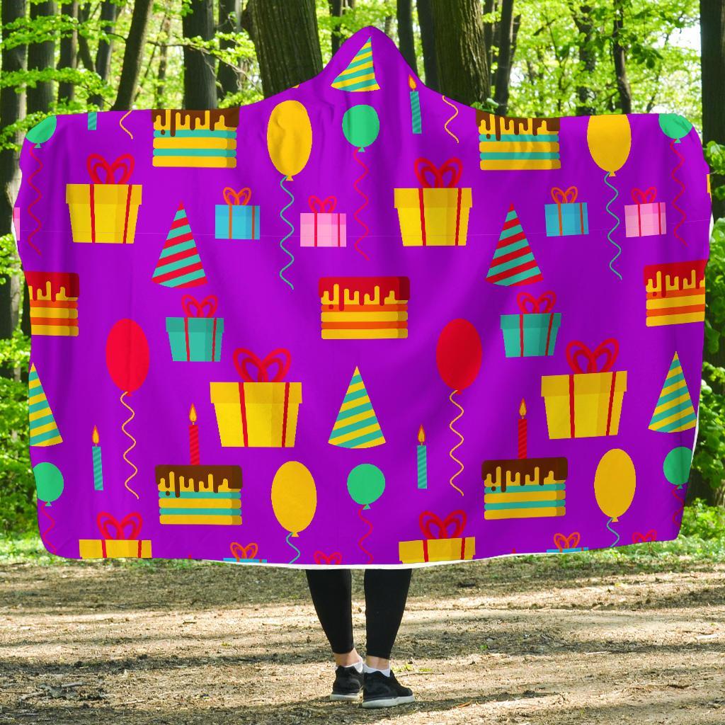 Birthday Pattern Print Hooded Blanket-grizzshop