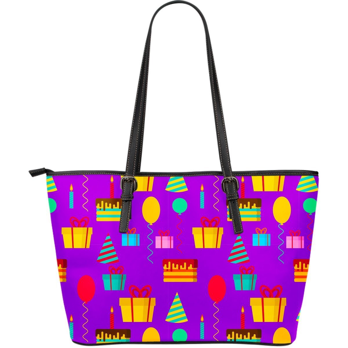 Birthday Pattern Print Leather Tote Bag-grizzshop