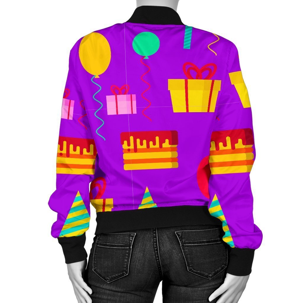 Birthday Pattern Print Women Casual Bomber Jacket-grizzshop