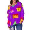 Birthday Pattern Print Women Off Shoulder Sweatshirt-grizzshop