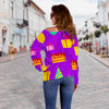 Birthday Pattern Print Women Off Shoulder Sweatshirt-grizzshop