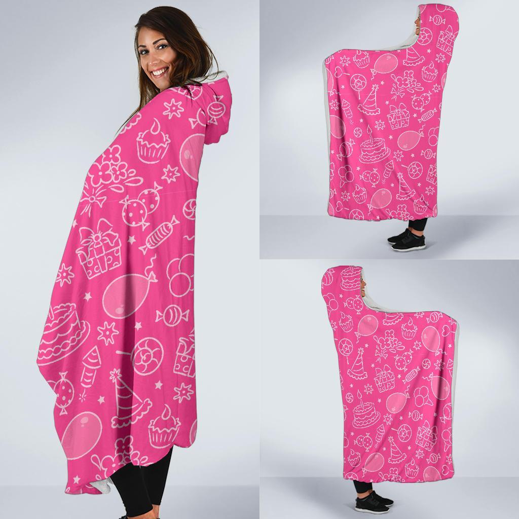 Birthday Print Pattern Hooded Blanket-grizzshop