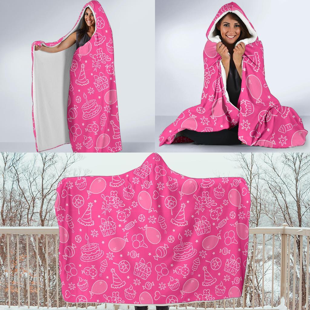 Birthday Print Pattern Hooded Blanket-grizzshop