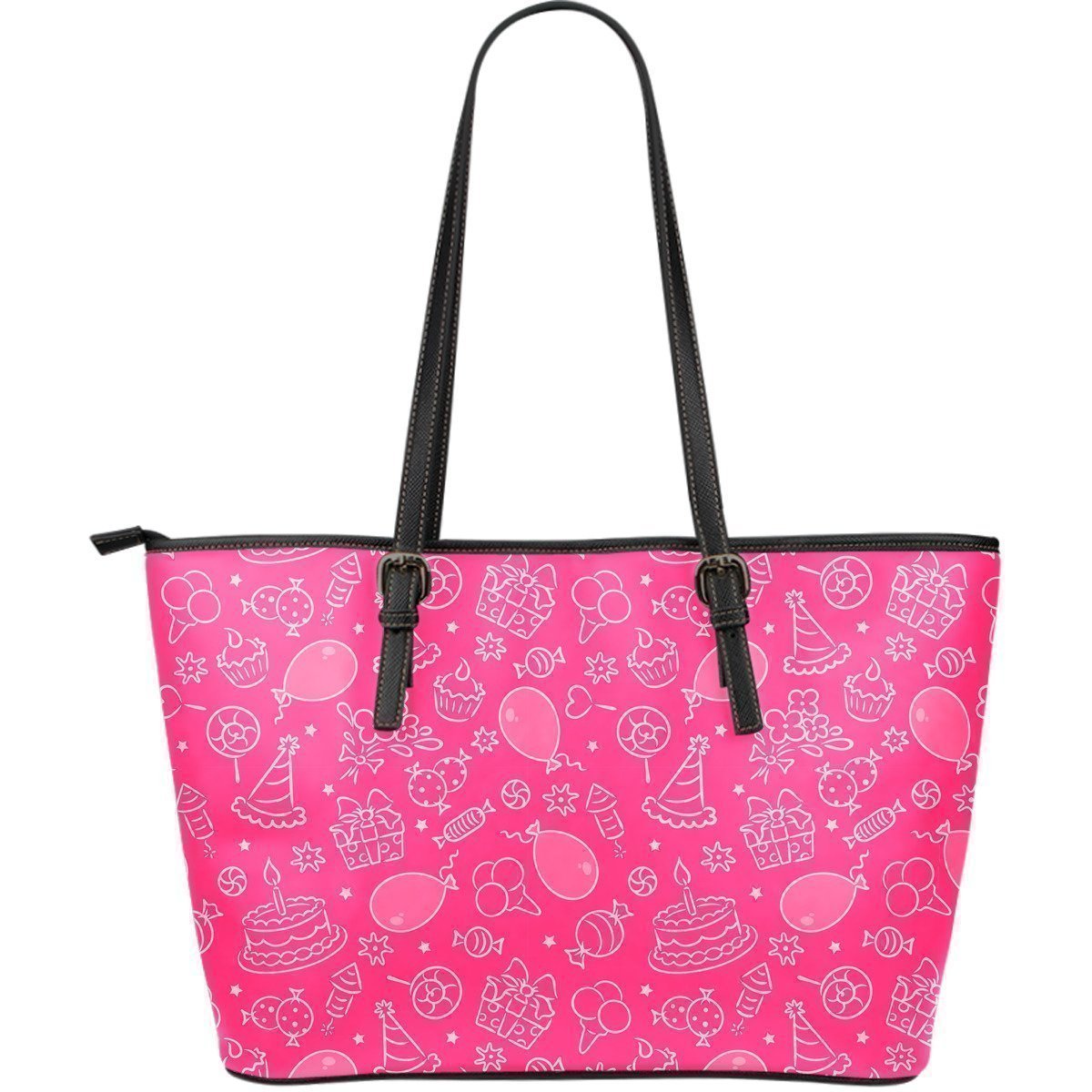 Birthday Print Pattern Leather Tote Bag-grizzshop