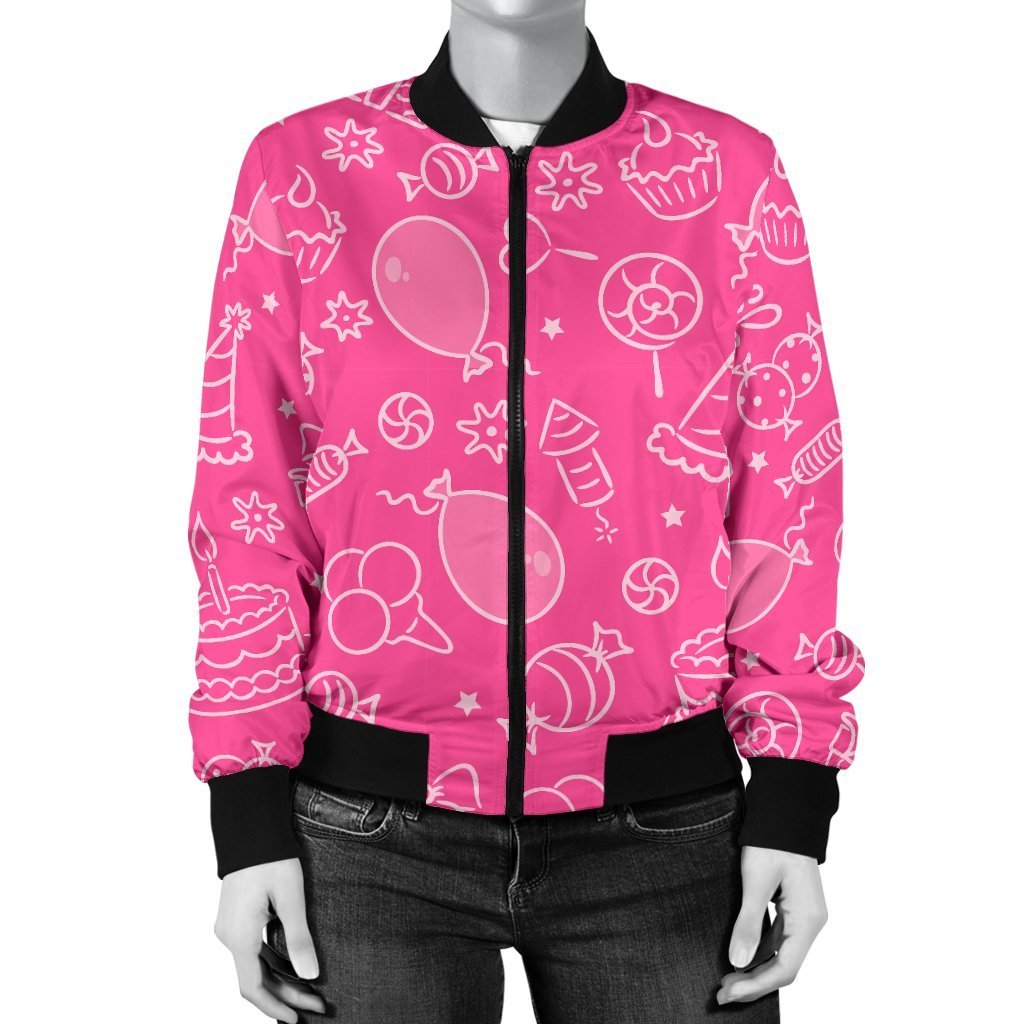 Birthday Print Pattern Women Casual Bomber Jacket-grizzshop
