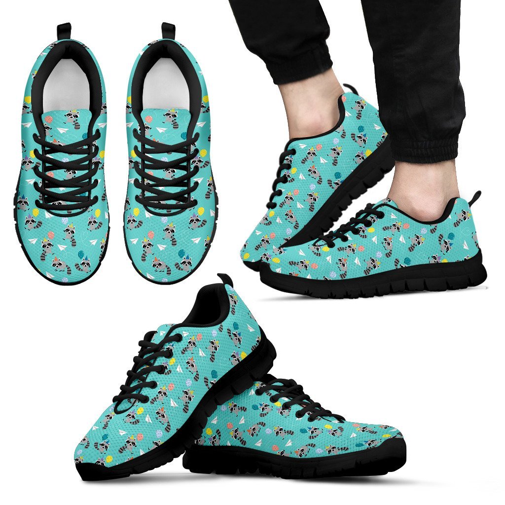 Birthday Raccoon Pattern Print Black Sneaker Shoes For Men Women-grizzshop