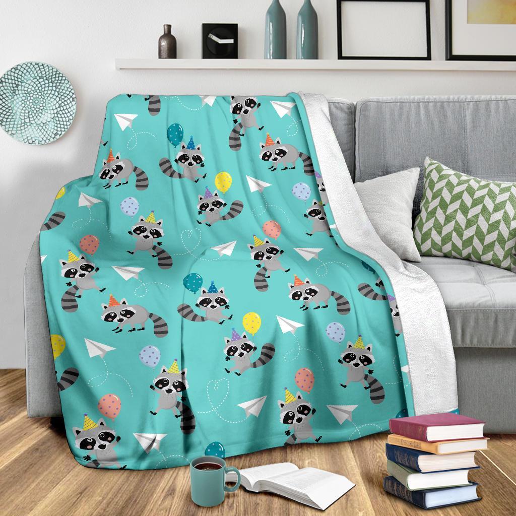 Birthday Raccoon Pattern Print Blanket-grizzshop